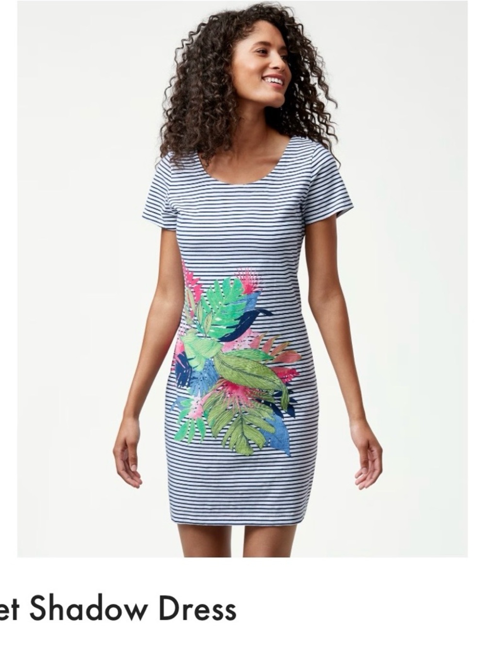Tommy Bahama Sunset Shadow Striped Midi Dress with Tropical Leaf Print